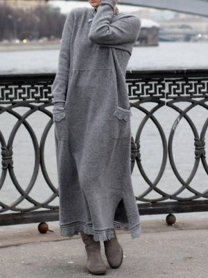 Women's Sweatshirt Dress Winter Dress Long Dress Maxi Dress Black Purple Army Green Light gray Dark Gray Red Long Sleeve Ruffle Pocket Winter Fall Turtleneck Stylish Casual Modern Fall Dress S M L XL